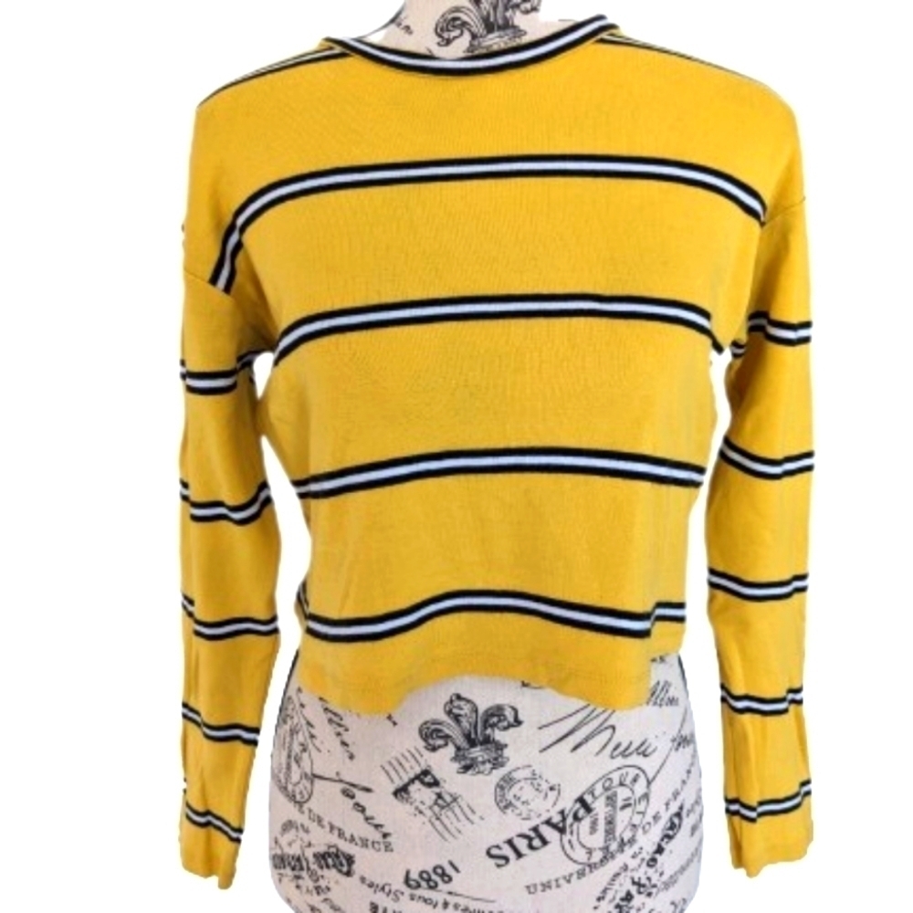 Topshop 90's style women's striped yellow crop top size 4